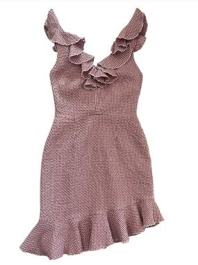 WAYF Gingham / Checkered Mini Ruffle Dress
